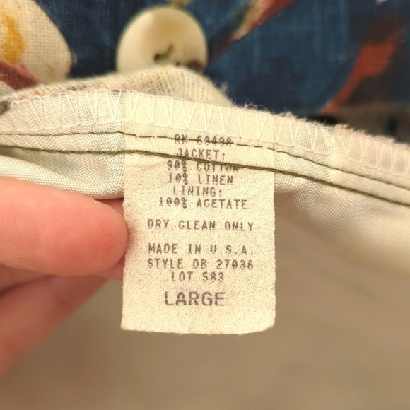 Casual Corner 80's Vintage Floral Lightweight Linen Blend Boxy Blazer Jacket L - Picture 6 of 12